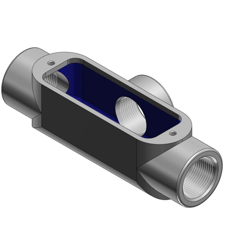 T&B® BlueKote® T28 Type T Conduit Body, 3/4 in Hub, Form 8 Form, 9 cu-in Capacity, Gray Iron, Zinc Plated with Epoxy Powder Coated